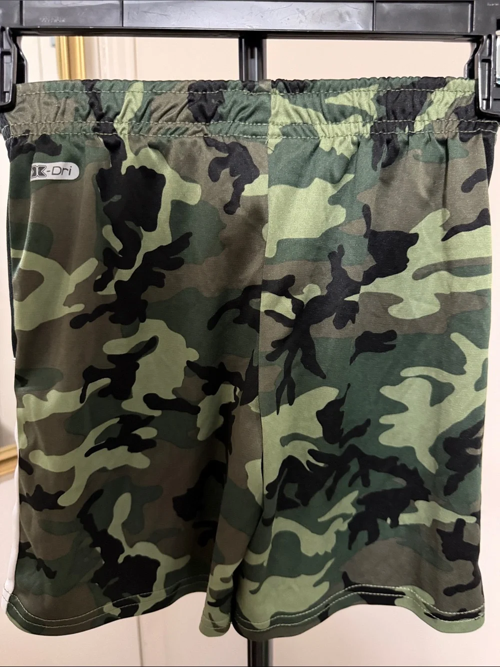 Reebok Green Camo Athletic Shorts with White Side Panels